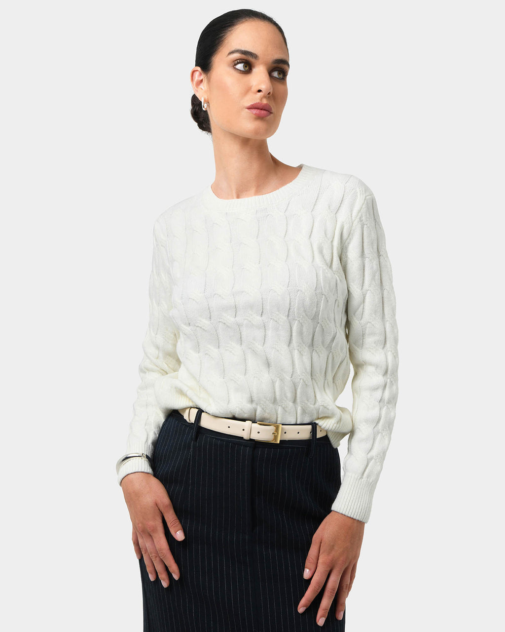 Janna Cable Jumper in ivory — close-up view