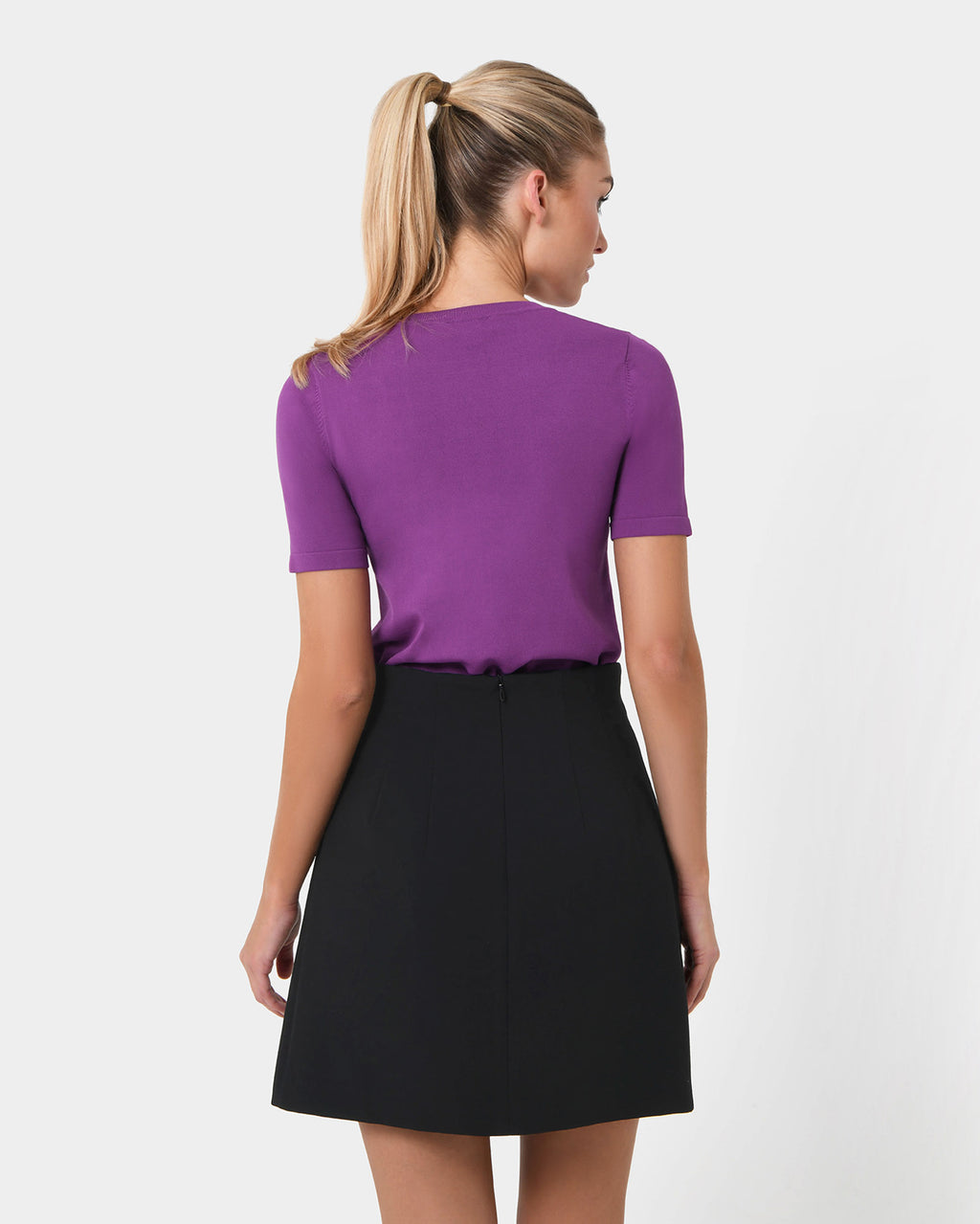 Cindy Short Sleeve Knit Top in grape — back view