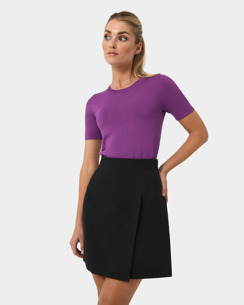 Cindy Short Sleeve Knit Top in grape — close-up view 3