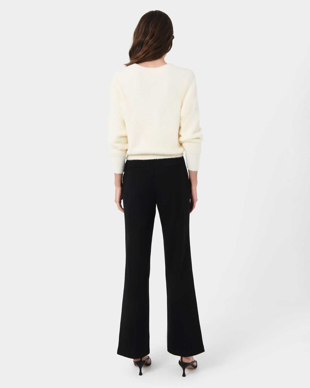 Haisley Fluffy Crewneck Knit in ivory — back view