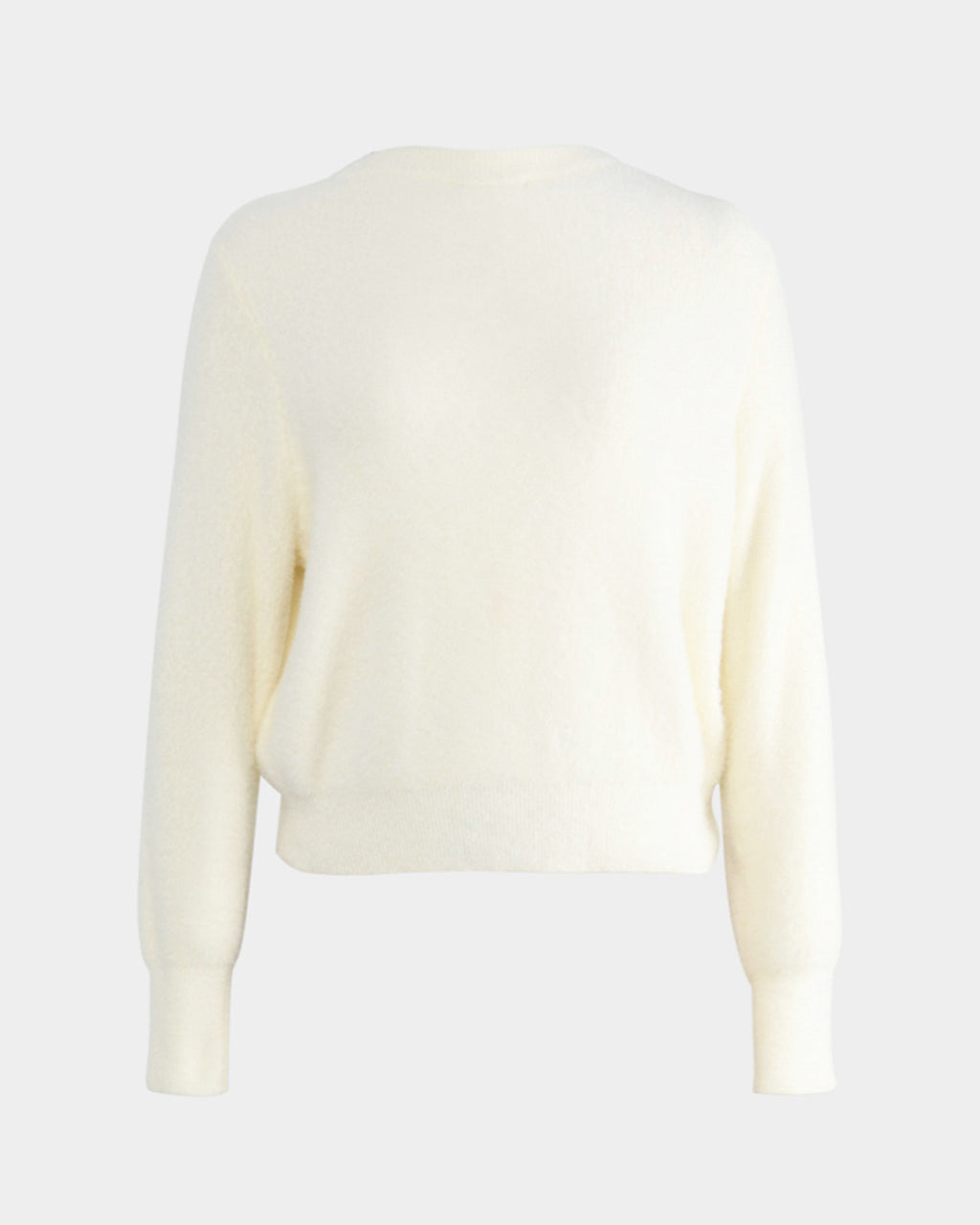 Haisley Fluffy Crewneck Knit in ivory — product-only view