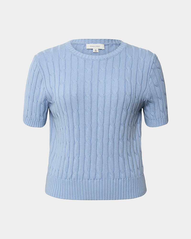 Anita Short Sleeve Cable Knit in powder blue — product-only view