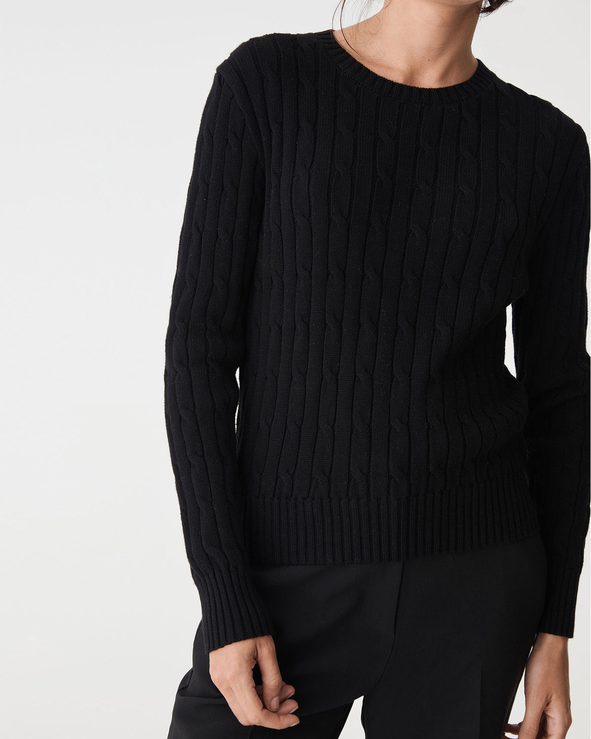 Juanita Cotton Cable Knit in black — close-up view 2