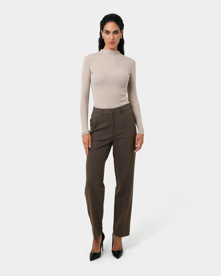 Aviya High Waisted Trouser in sepia — full-length view