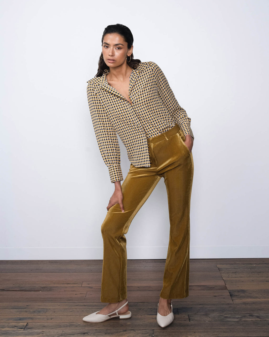 Rowan Corduroy Pants in dark olive — full-length view 2