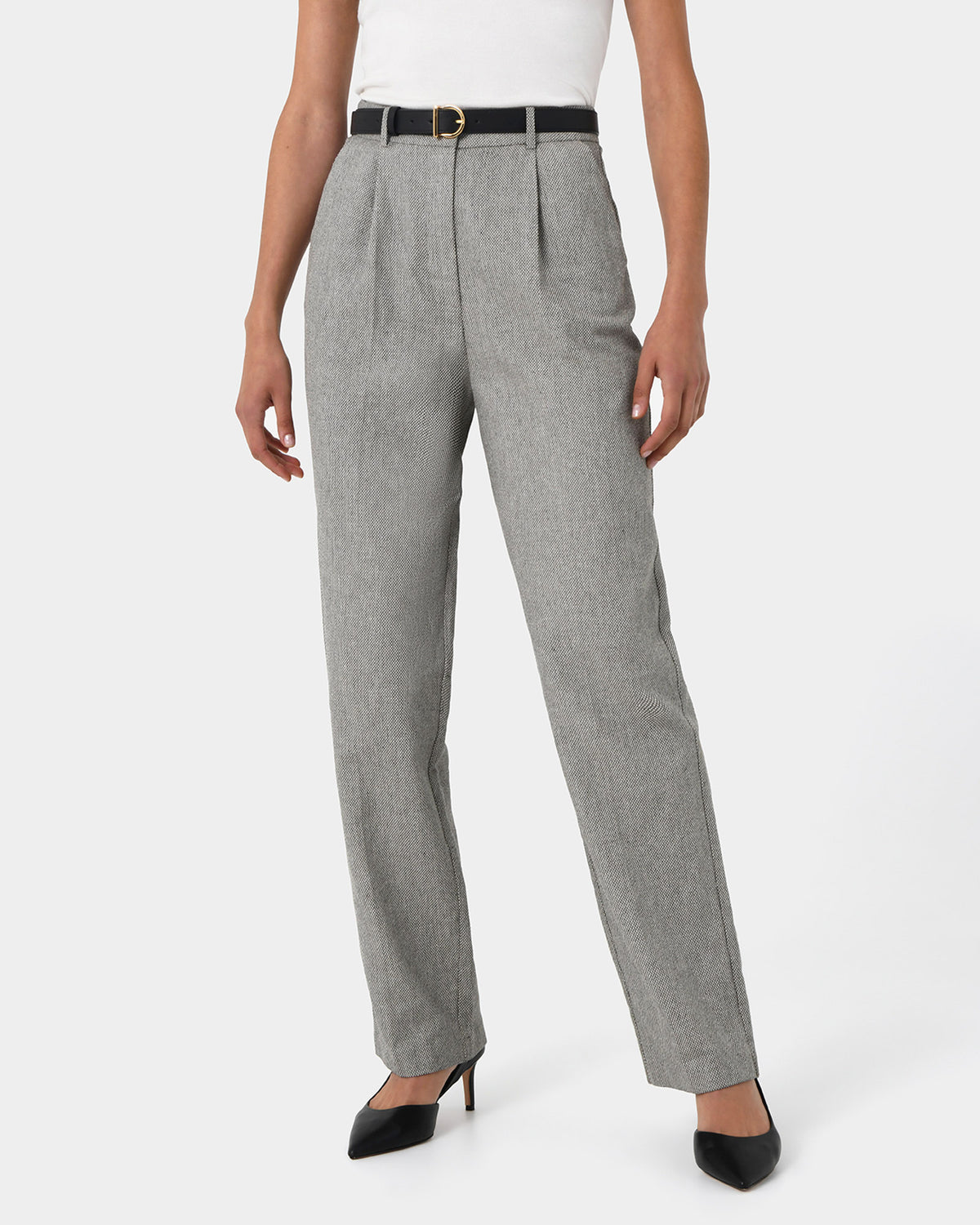 Adela Cotton Wide Leg Pants in grey — close-up view