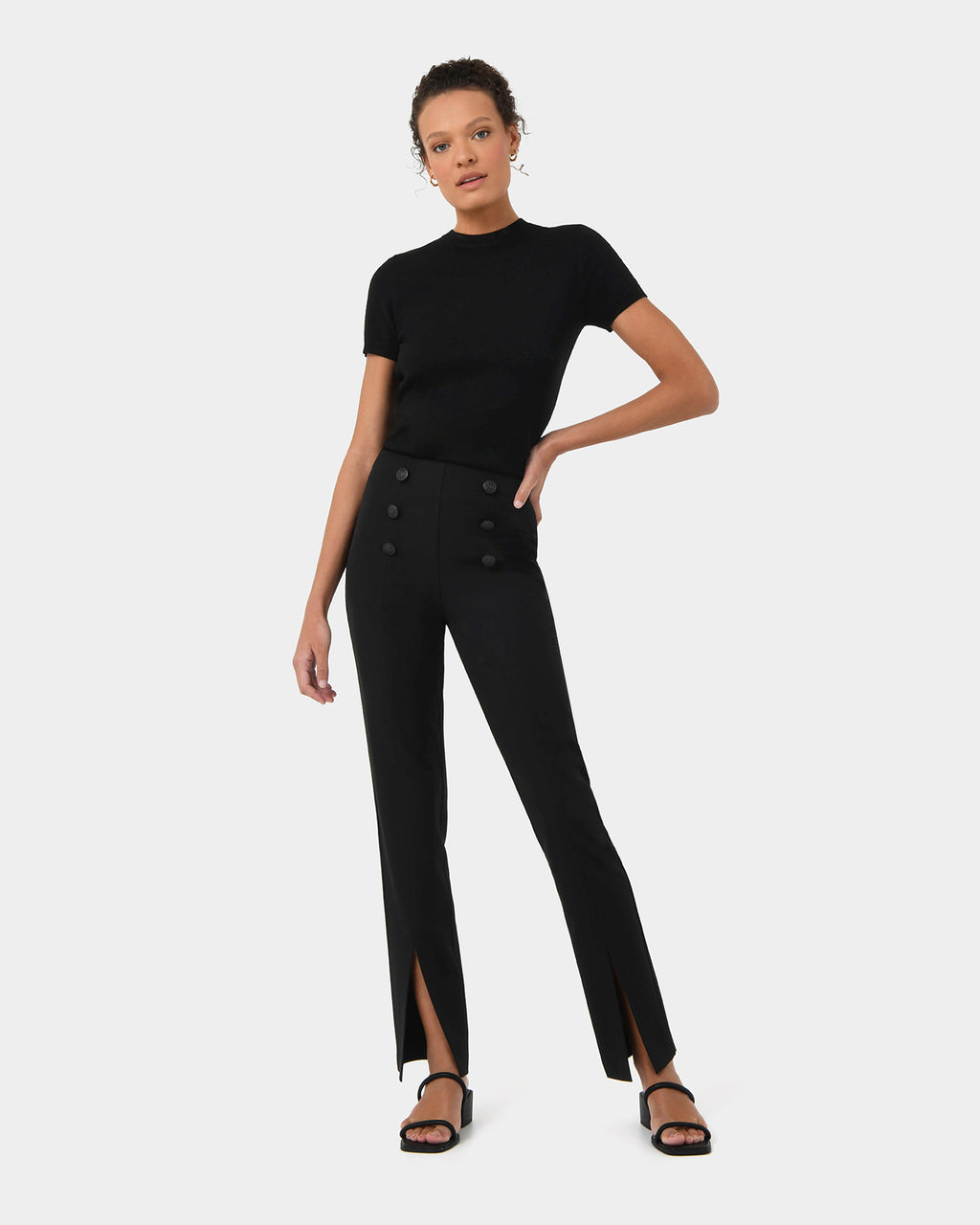 Emory Split Hem Pants in black — full-length view