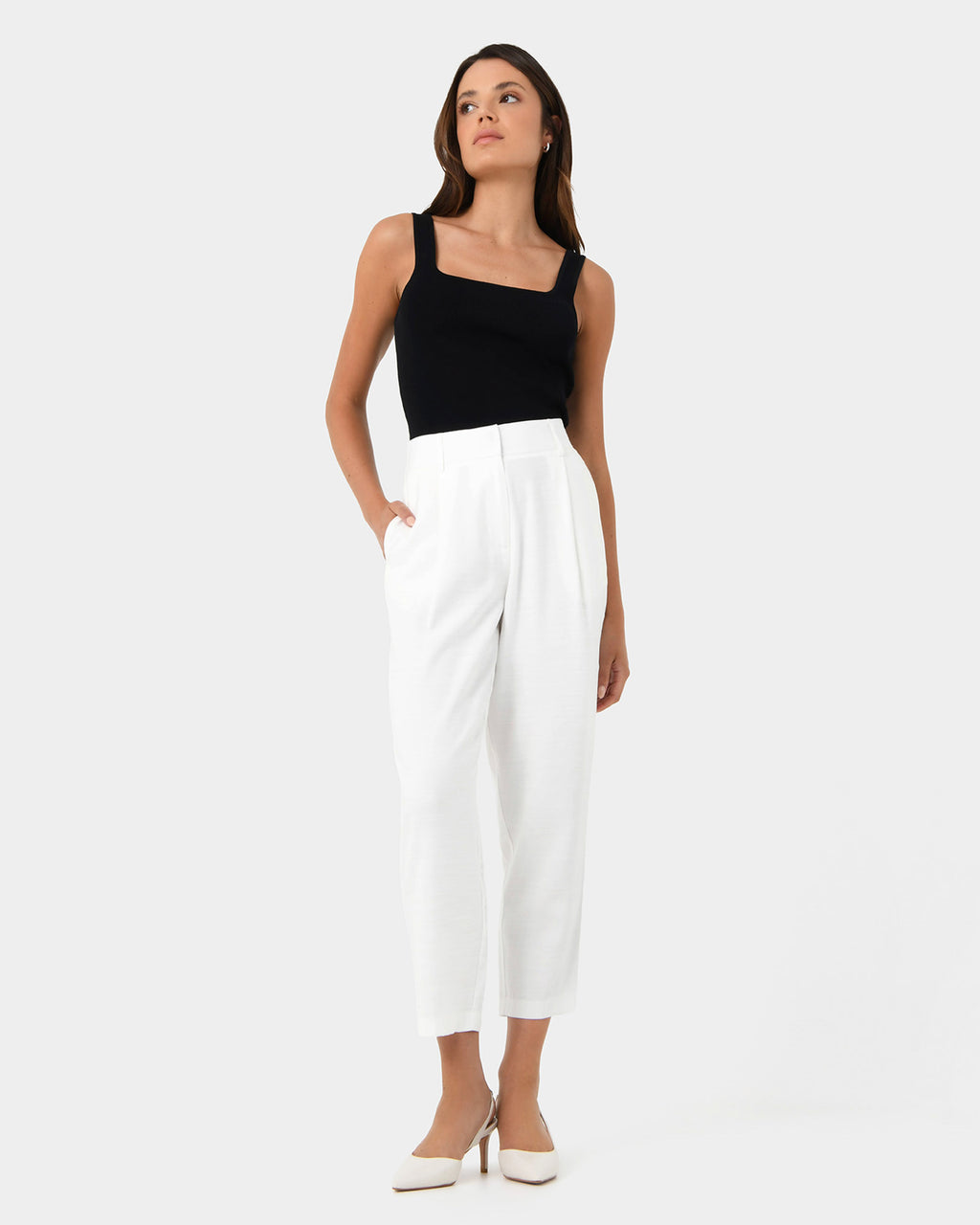 Indigo Elastic Waist Pant in white — full-length view 2