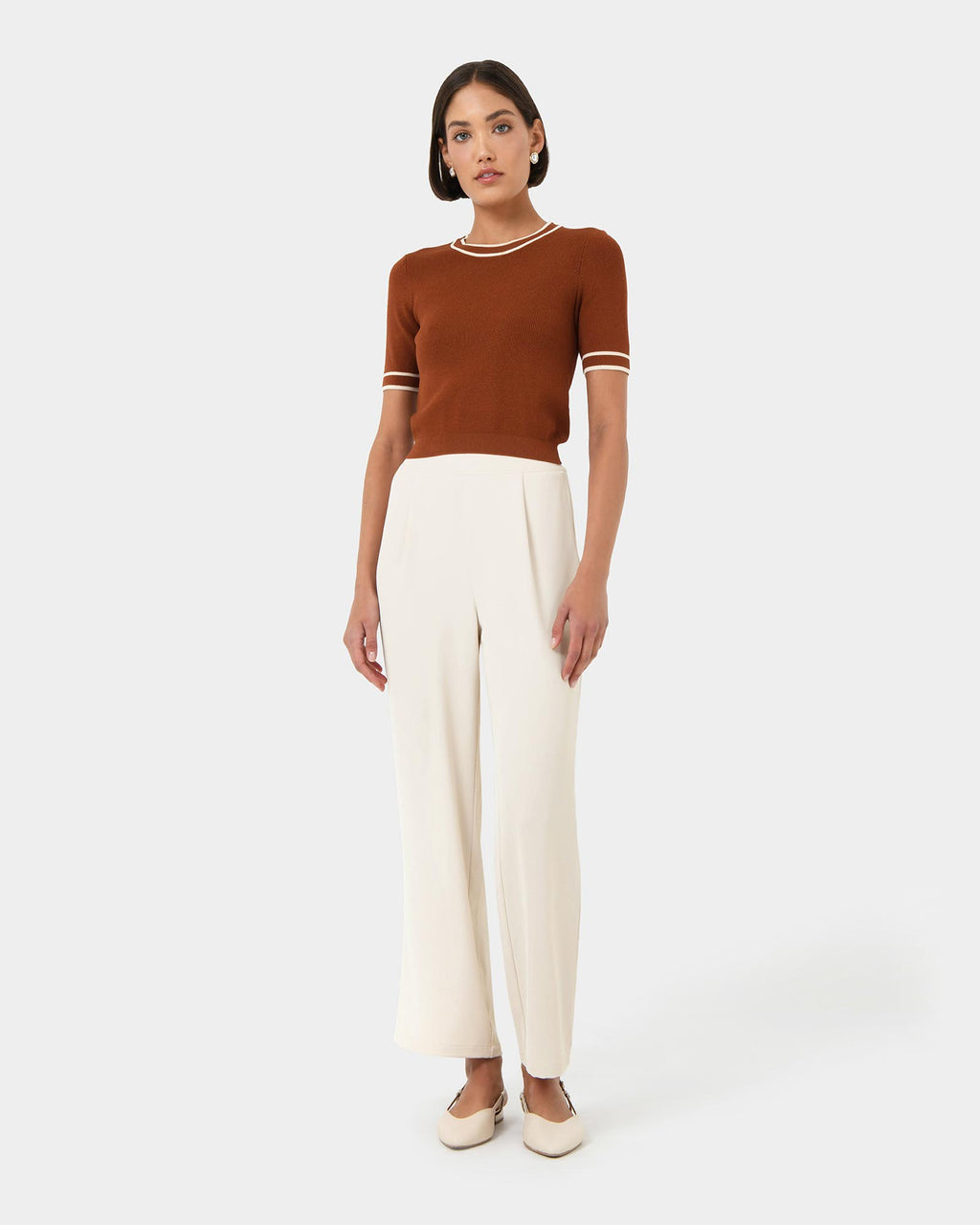 Rain Elastic Waist Pants in ecru — full-length view 2