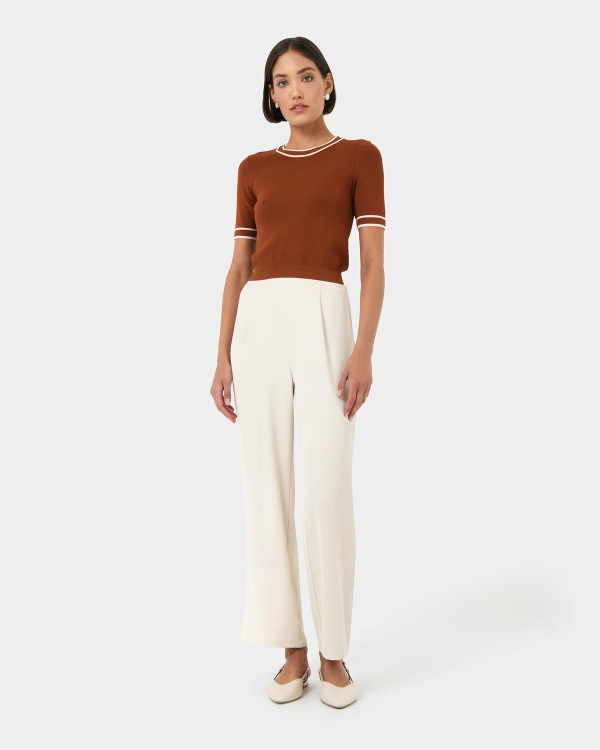 Rain Elastic Waist Pants in ecru — full-length view 2