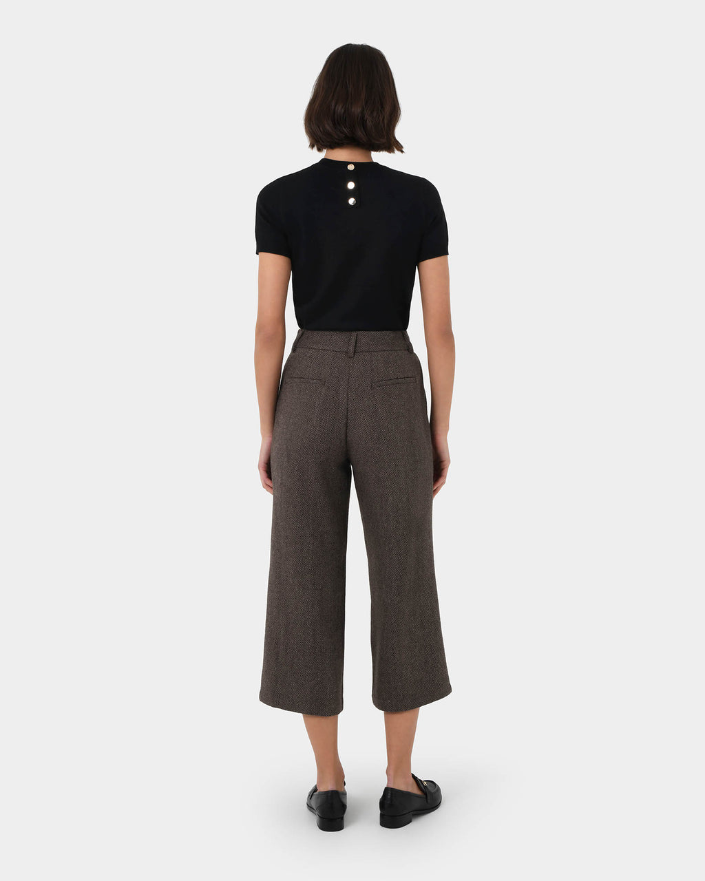 Kyrie Herringbone Culotte in brown — back view