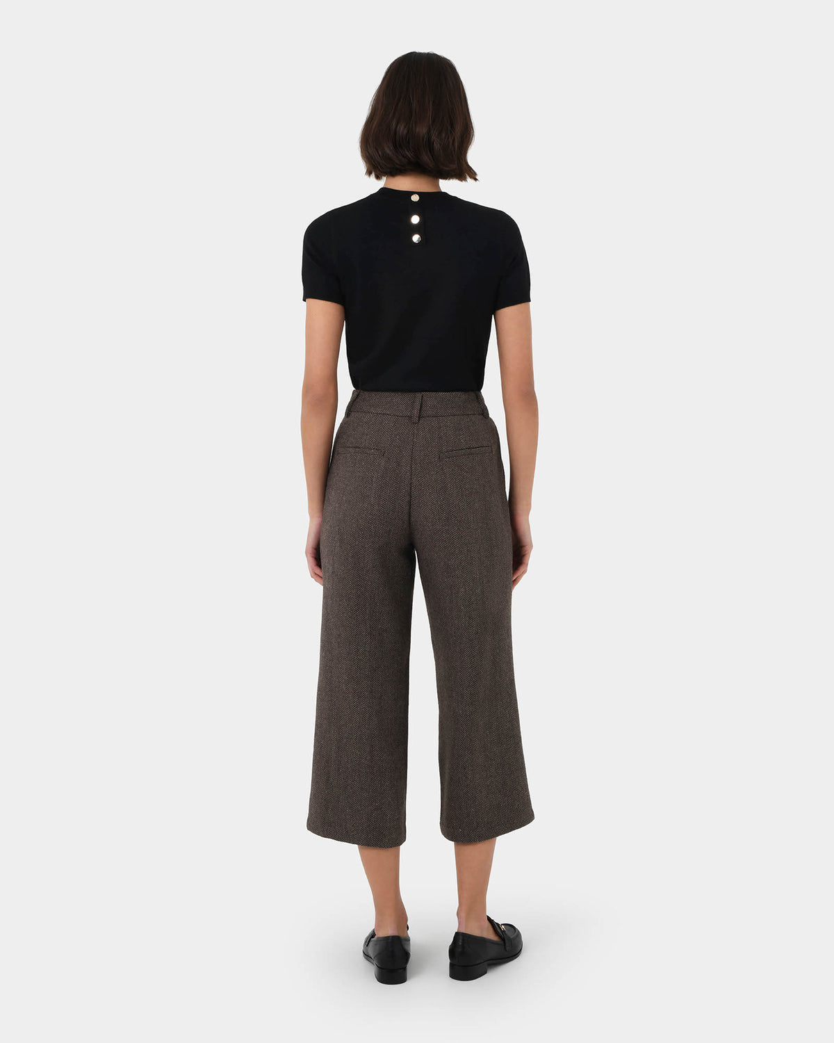 Kyrie Herringbone Culotte in brown — back view