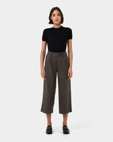 Kyrie Herringbone Culotte in brown — full-length view