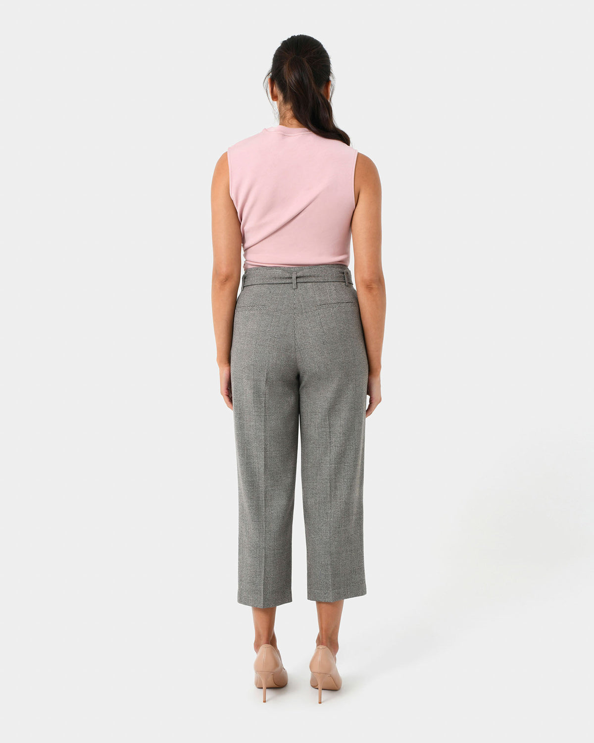 Kai Checked Crop Pants in beige black — back view