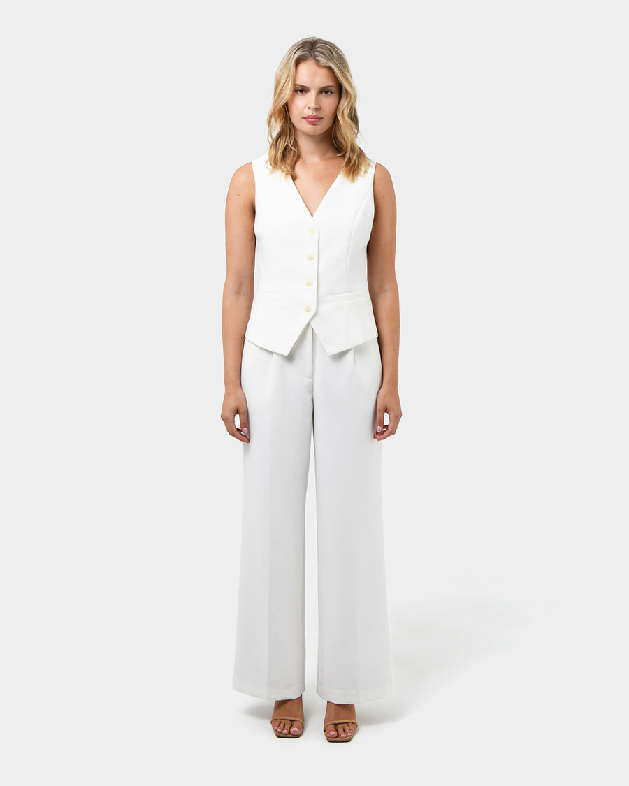 Nikki Tailored Elastic Pants in ivory — full-length view