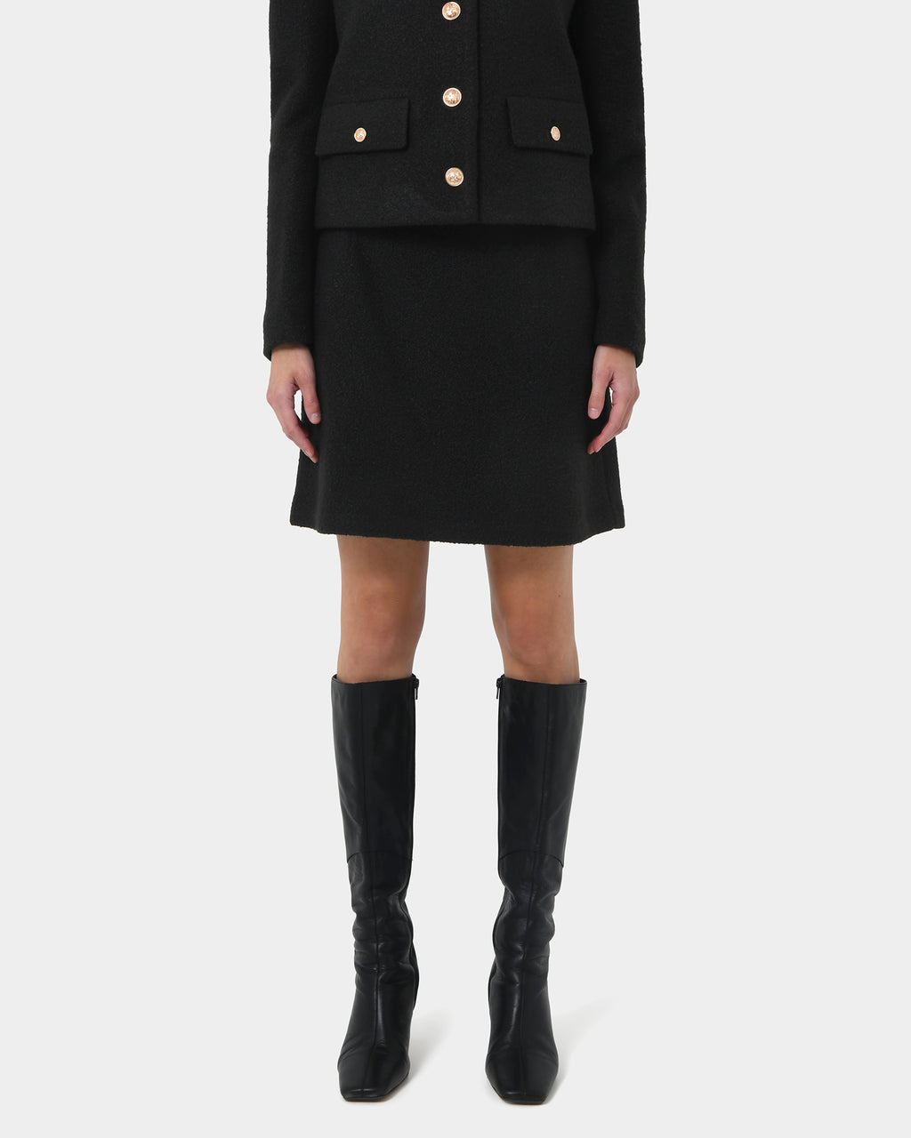 Zahra Boucle Yarn Mini Skirt in black — close-up view 2