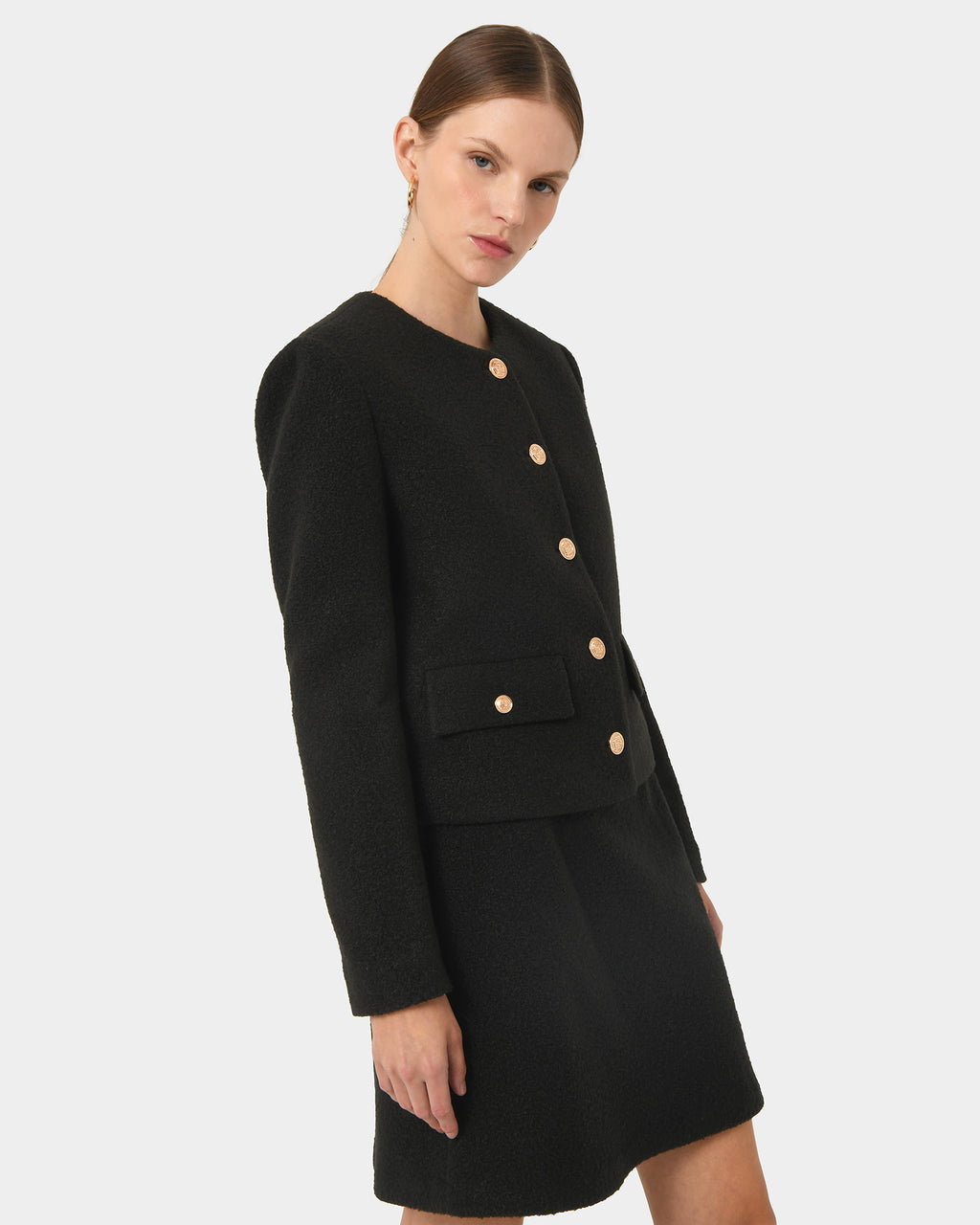 Zahra Boucle Yarn Mini Skirt in black — side view