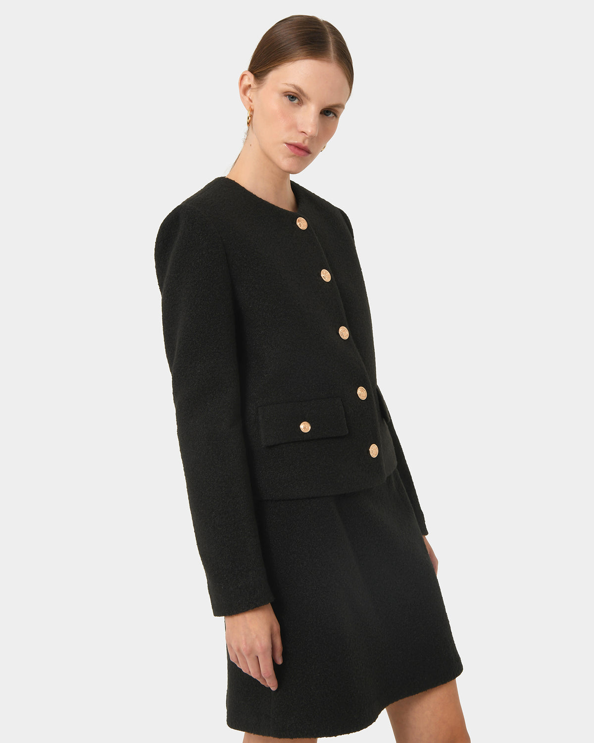 Zahra Boucle Yarn Mini Skirt in black — side view