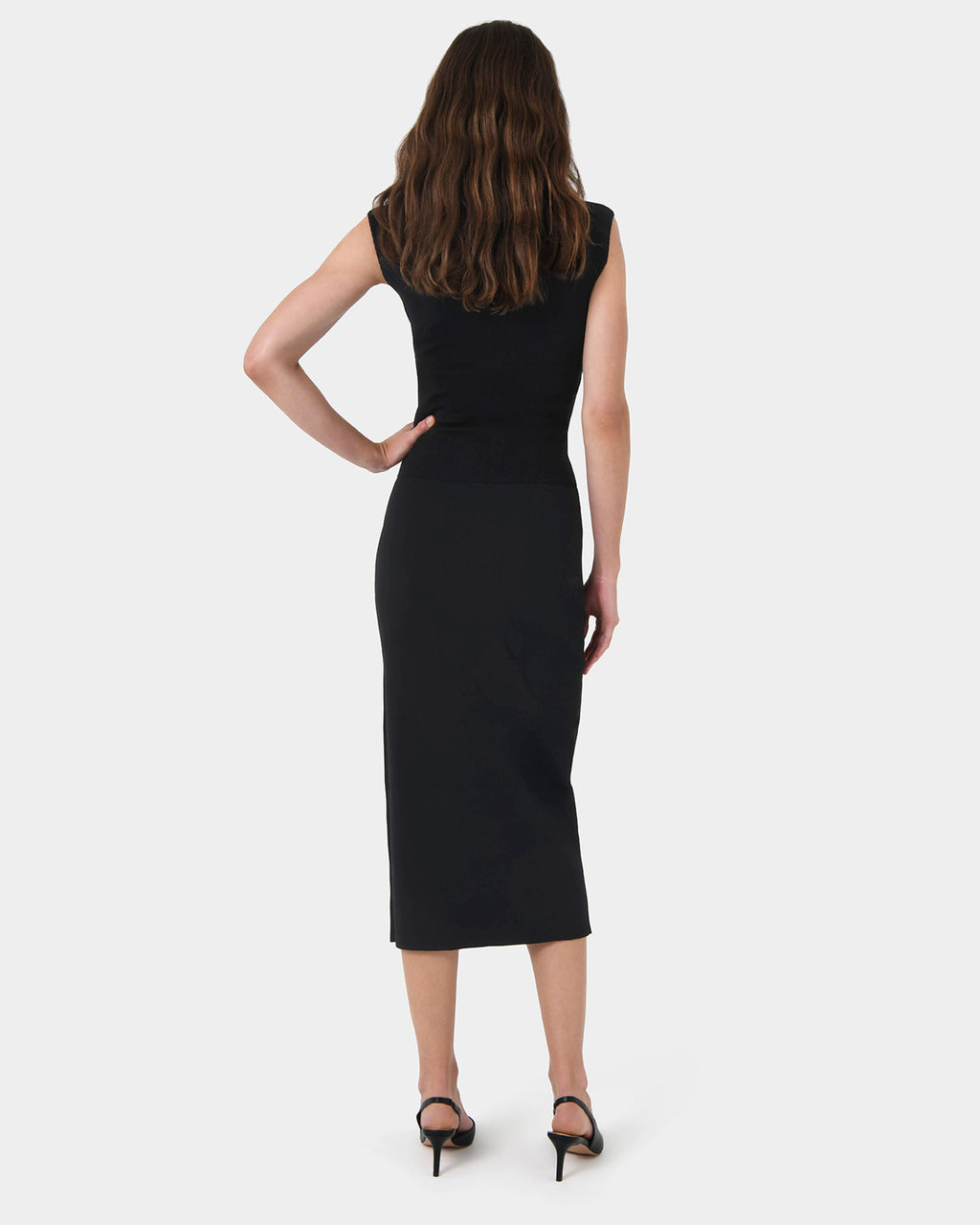 Betty Knit Split Skirt in black — back view