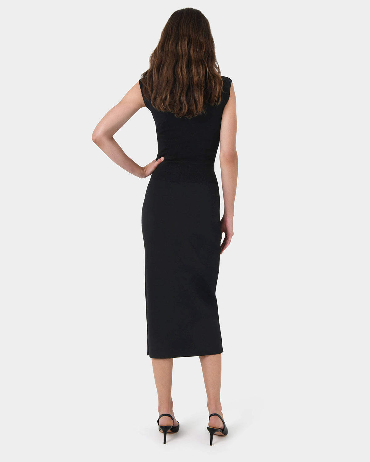 Betty Knit Split Skirt in black — back view