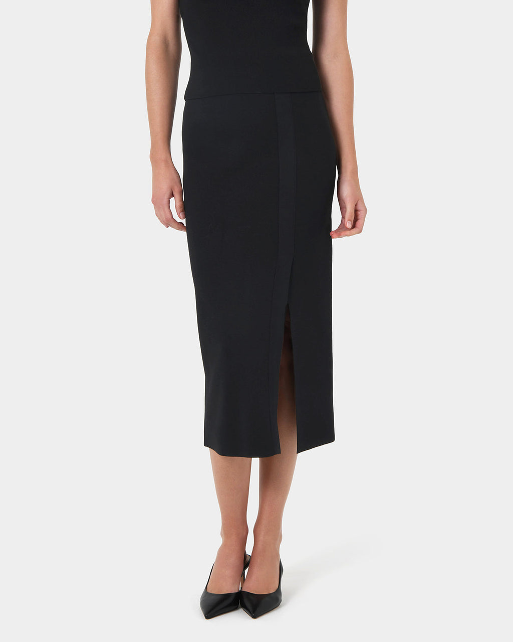 Betty Knit Split Skirt in black — close-up view