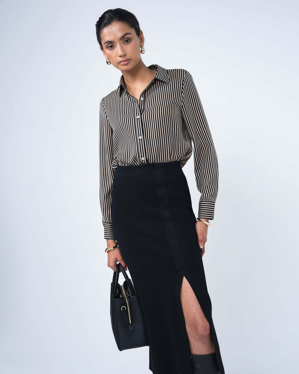 Betty Knit Split Skirt in black — close-up view 3