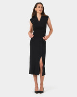 Betty Knit Split Skirt in black — full-length view