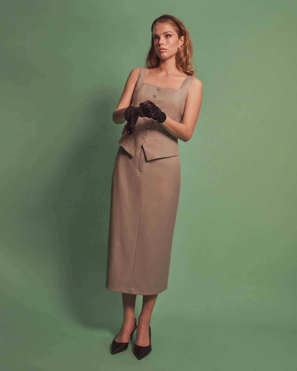 Chloe Panel Skirt in grey — alternate view