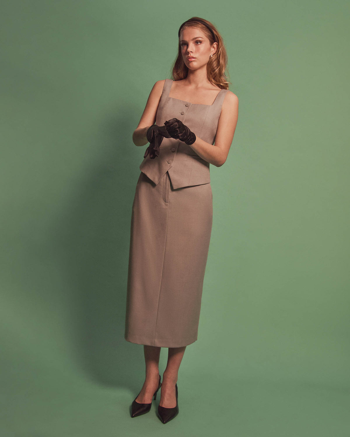 Chloe Panel Skirt in grey — alternate view