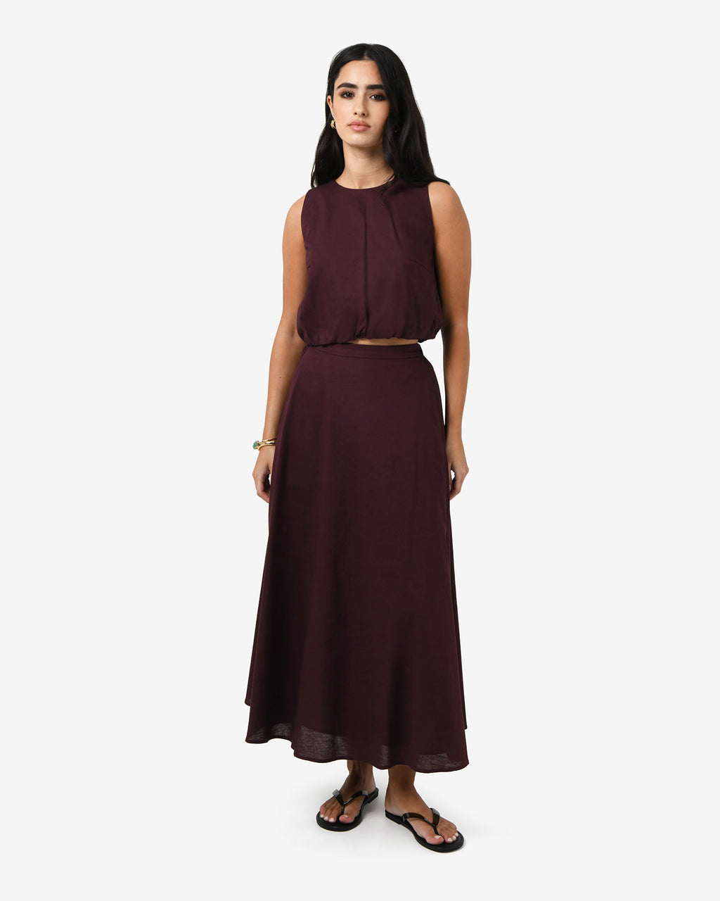 Kenya Linen Skirt in aubergine — full-length view