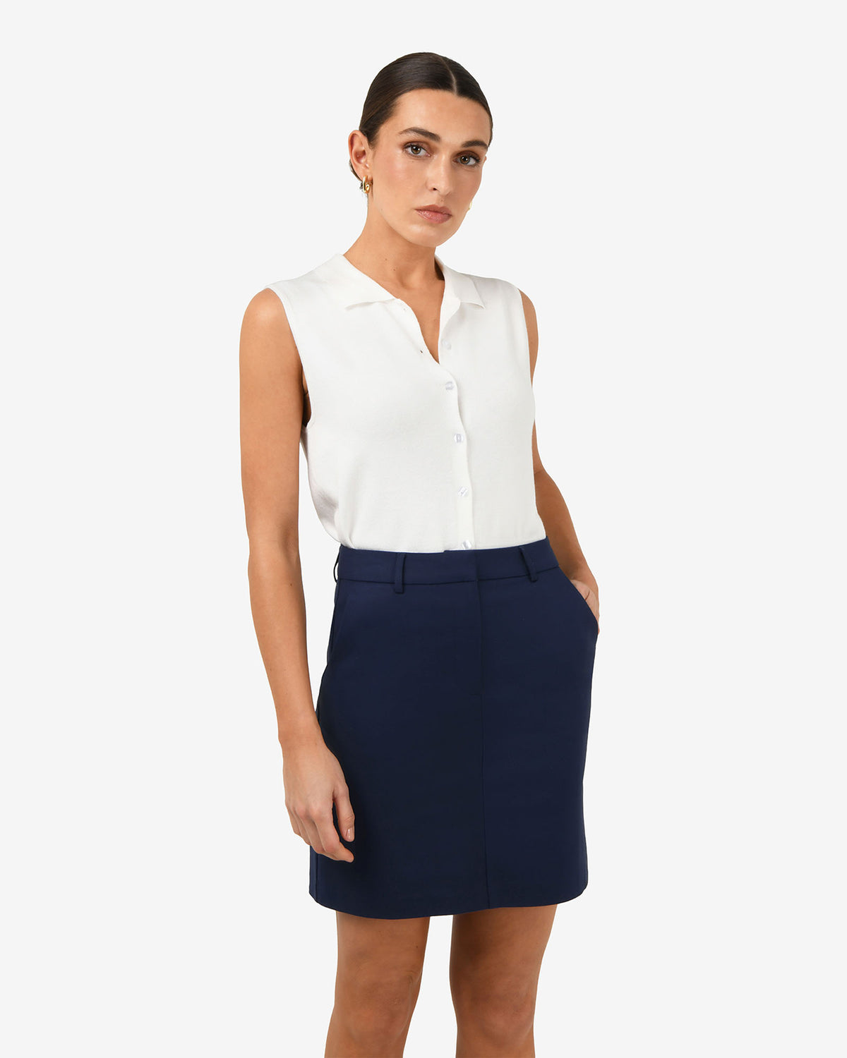 Safira Mini Skirt in navy — close-up view