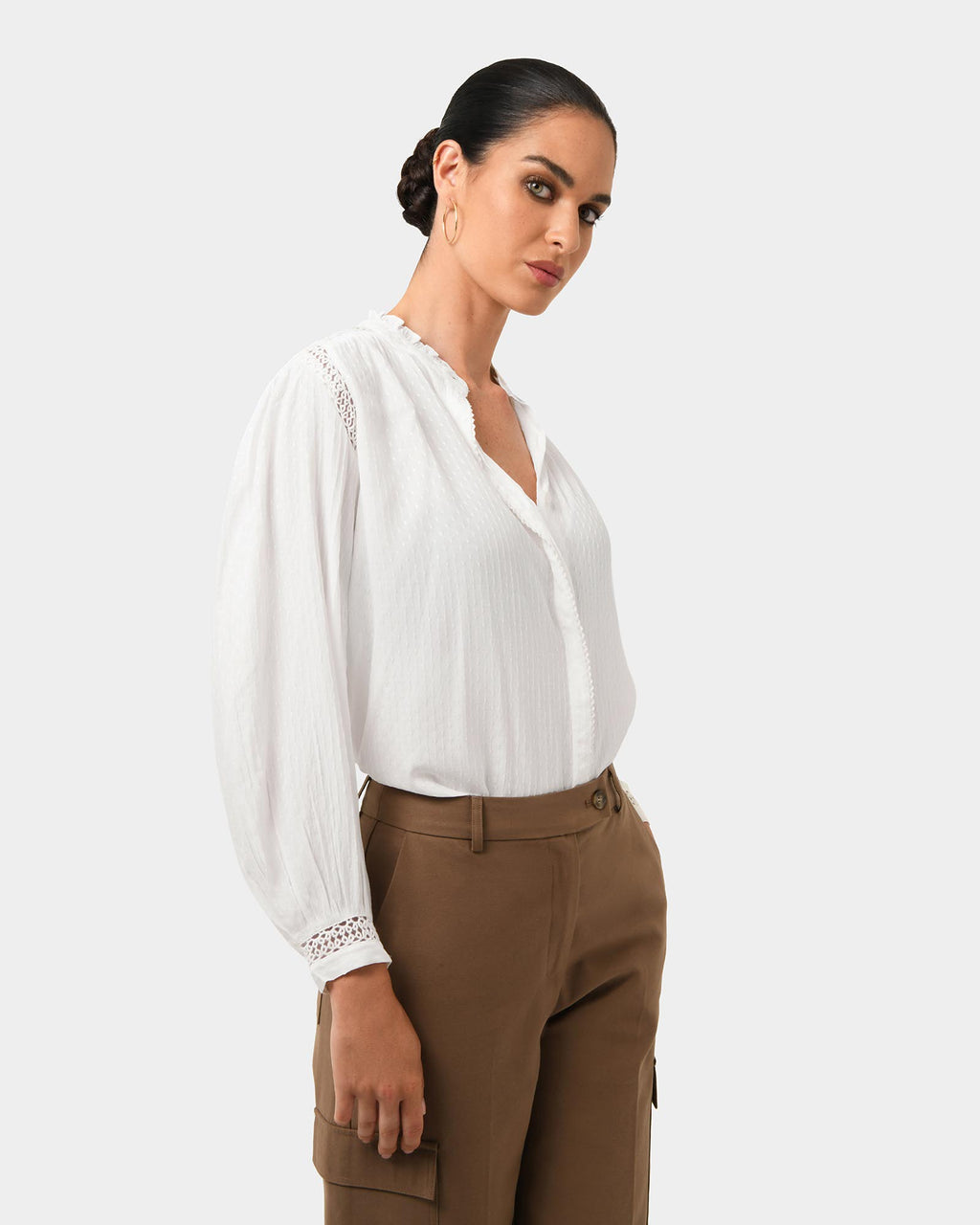 Giorga Lace Trim Blouse in ivory — side view