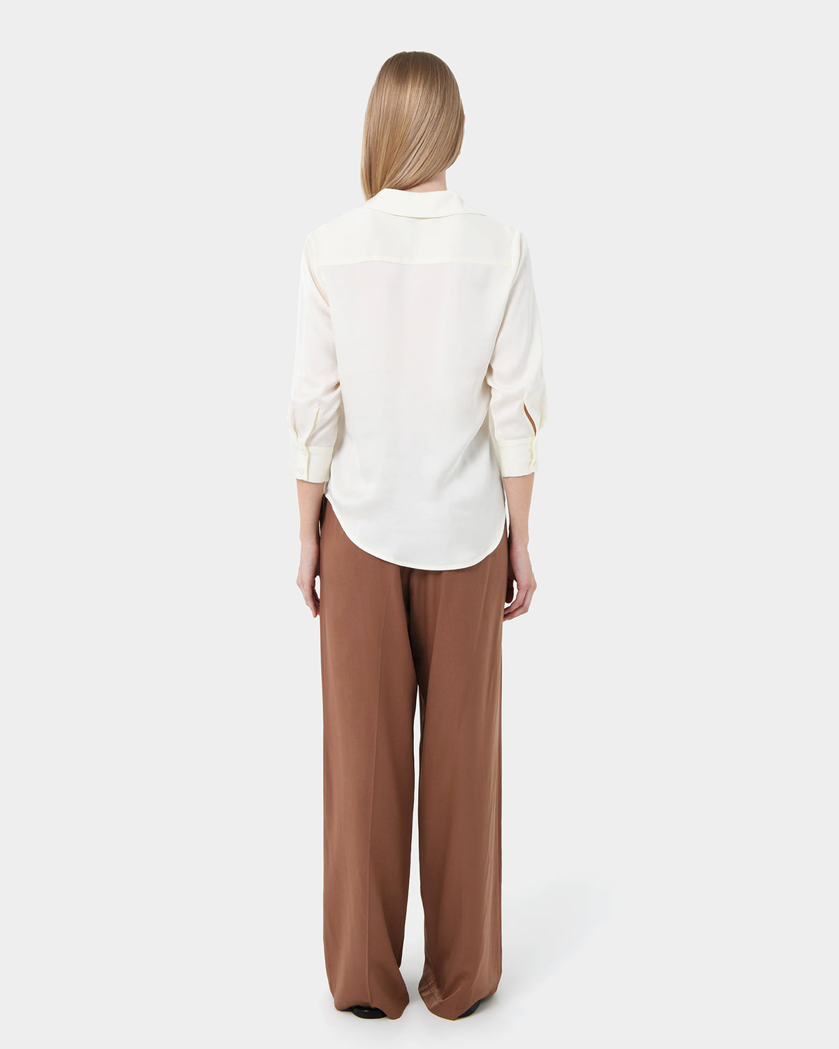 Hailee 3/4 Sleeve Satin Blouse in cream — back view