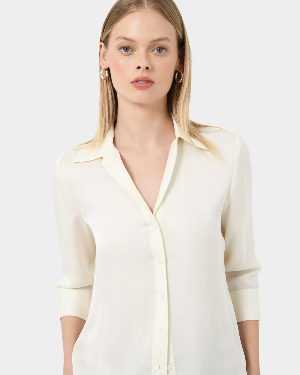 Hailee 3/4 Sleeve Satin Blouse in cream — close-up view 2