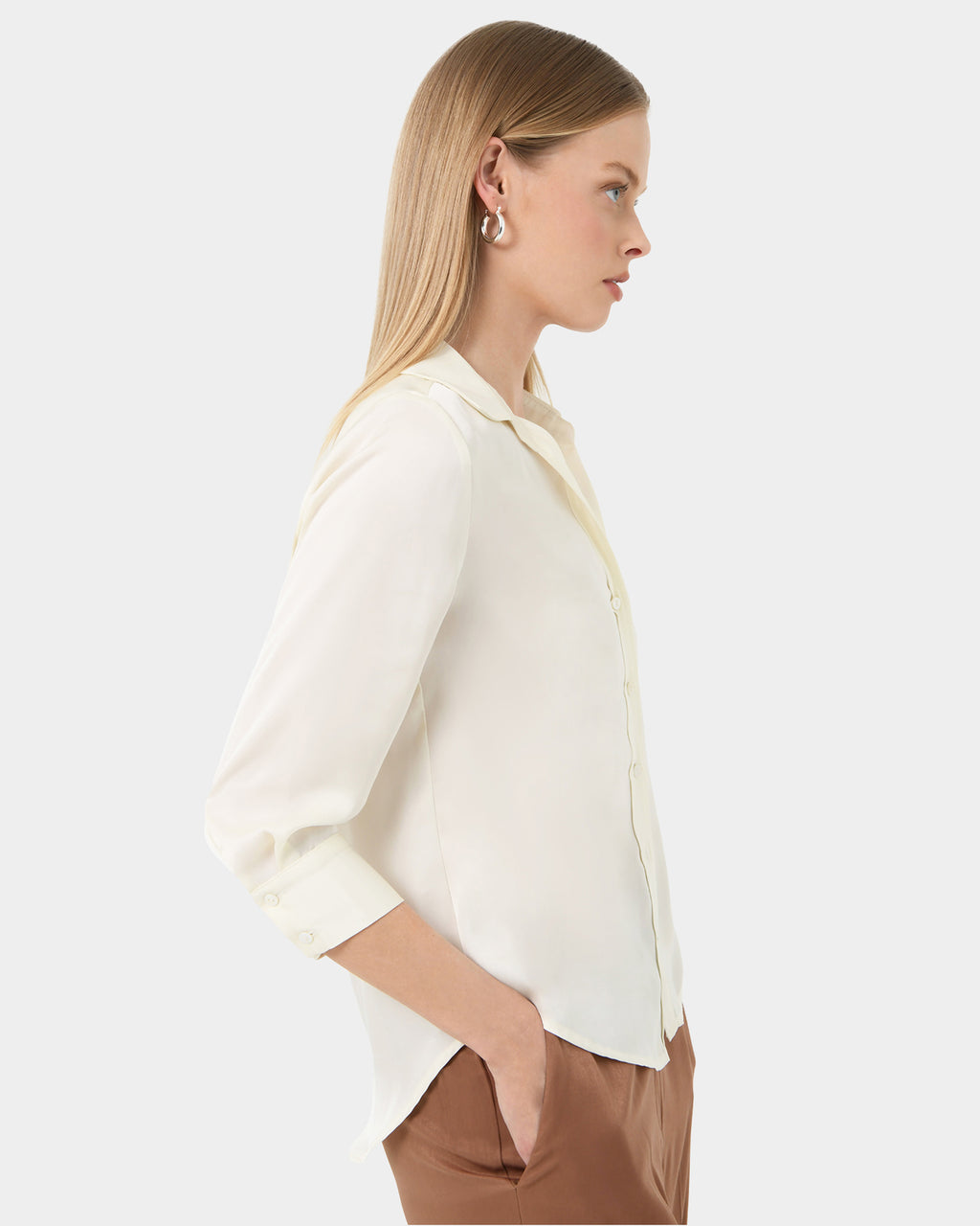 Hailee 3/4 Sleeve Satin Blouse in cream — side view