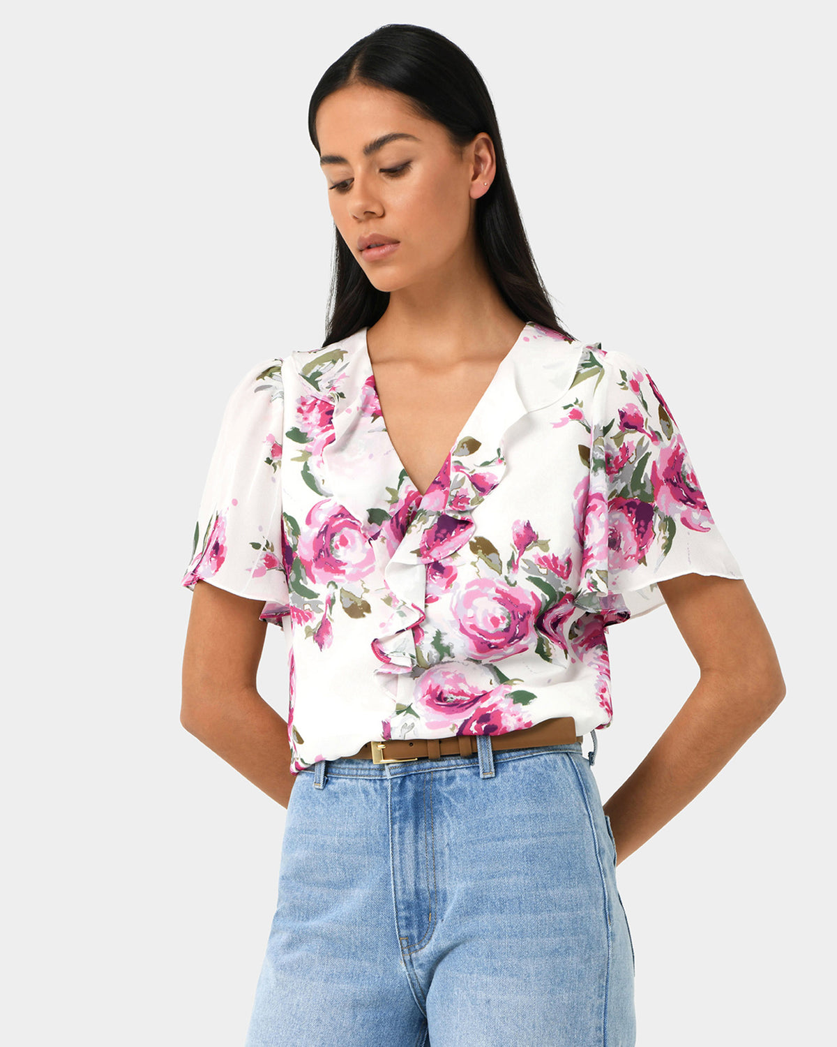 Andrea Floral Ruffle Blouse