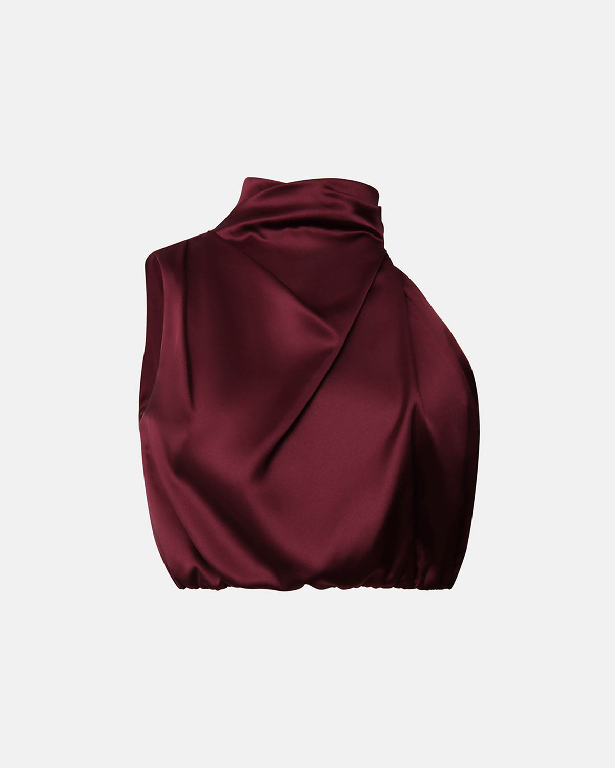 Kaye Asymmetric Cowl Neck Top in wine — product-only view
