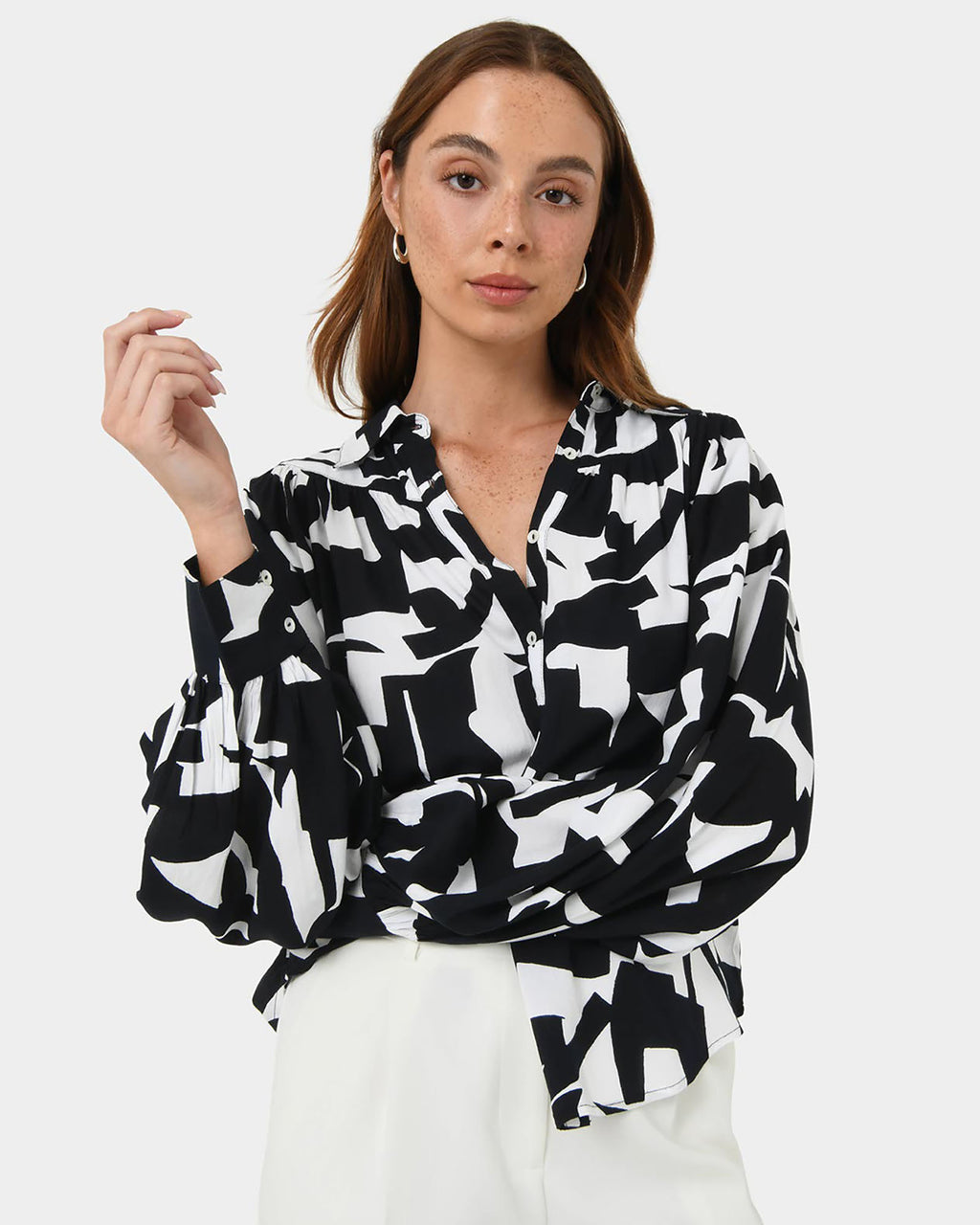 Anella Monochrome Print Blouse in black ivory — view 2