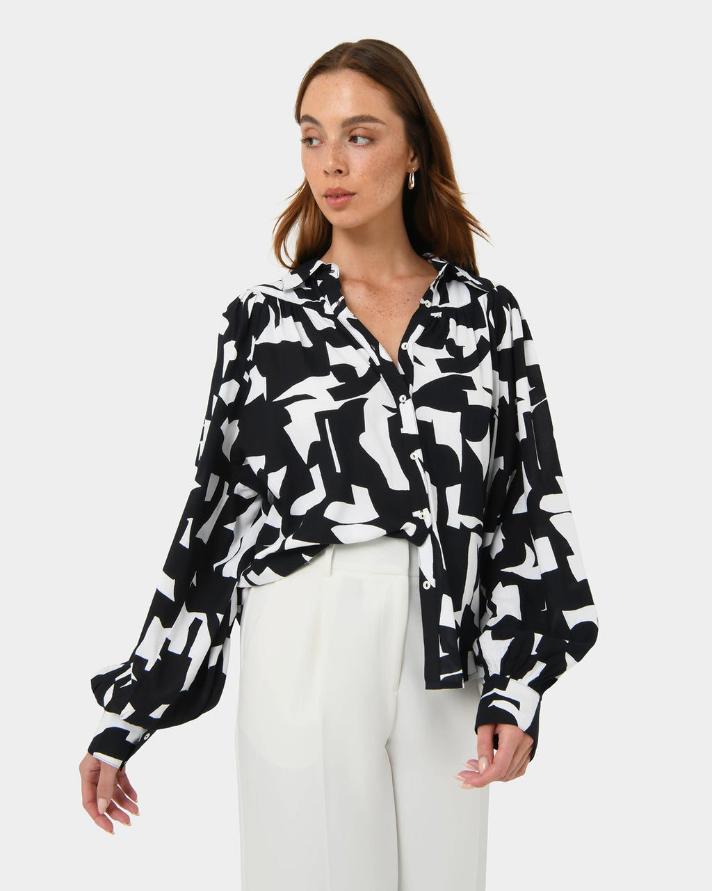 Anella Monochrome Print Blouse in black ivory — view 4
