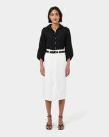 Giulia Gold Button Blouse in black — full-length view