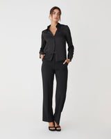 Mae Satin Shirt in black — full-length view