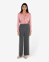 Mae Satin Shirt in rouge pink — full-length view