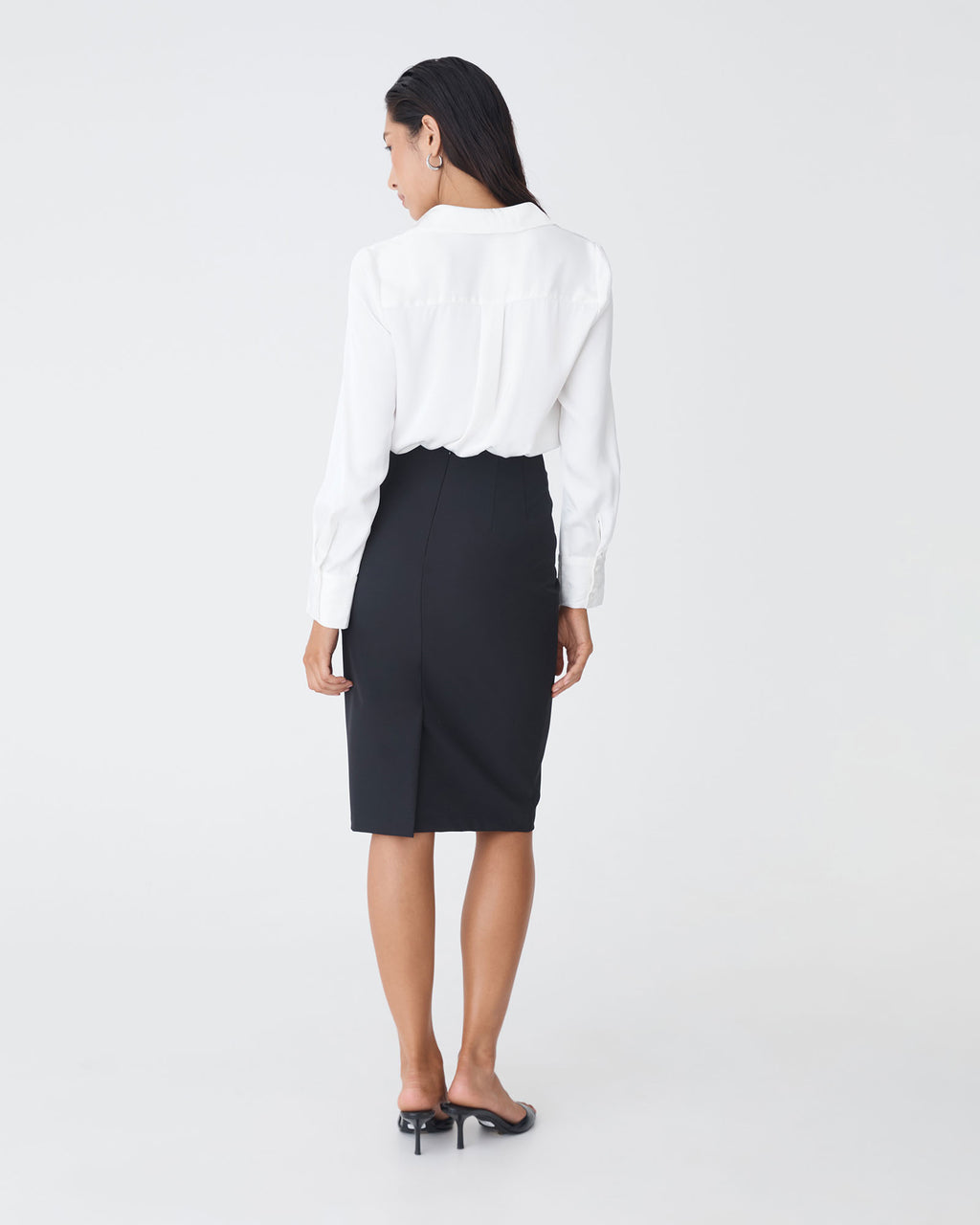 Lila V-Neck Satin Blouse in ivory — back view
