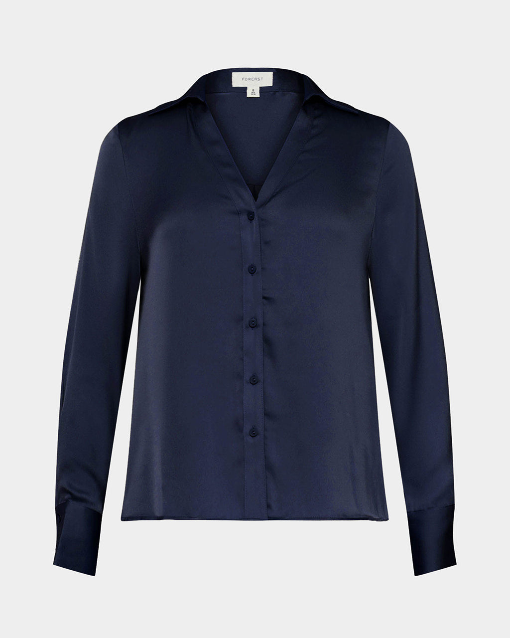 Lila V-Neck Satin Blouse in midnight — product-only view