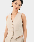 Mariel Tailored Vest in sand beige — close-up view