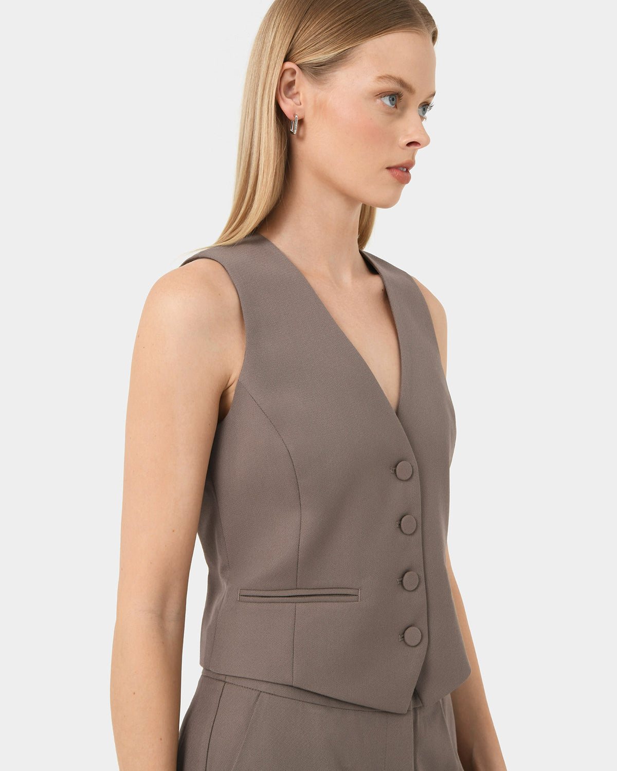 Colette Tailored Vest in taupe — side view