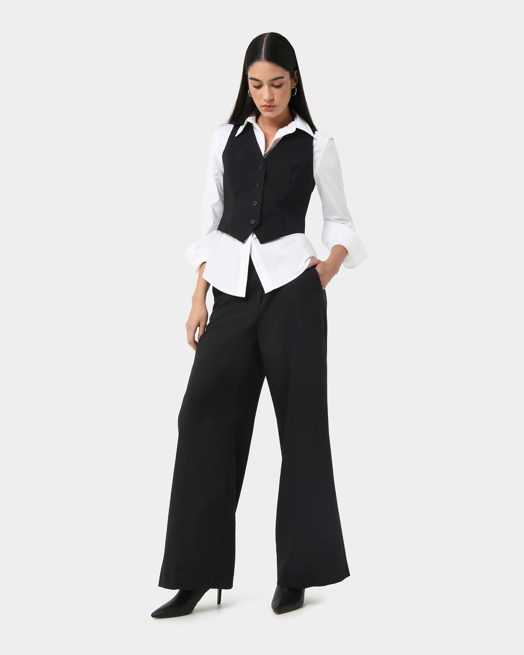 Safira Tailored Vest in black — full-length view