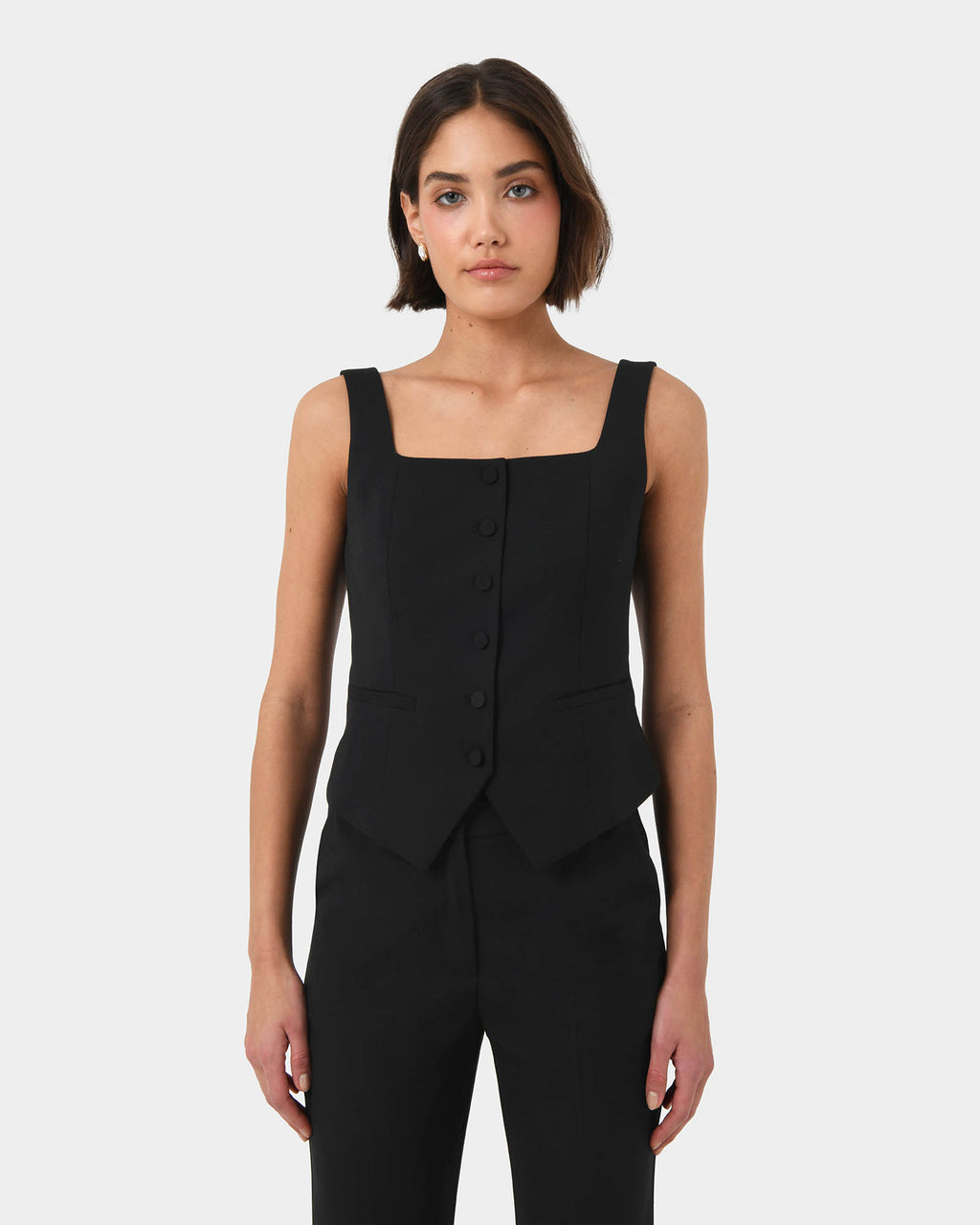 Chloe Square Neck Vest in black — close-up view 2