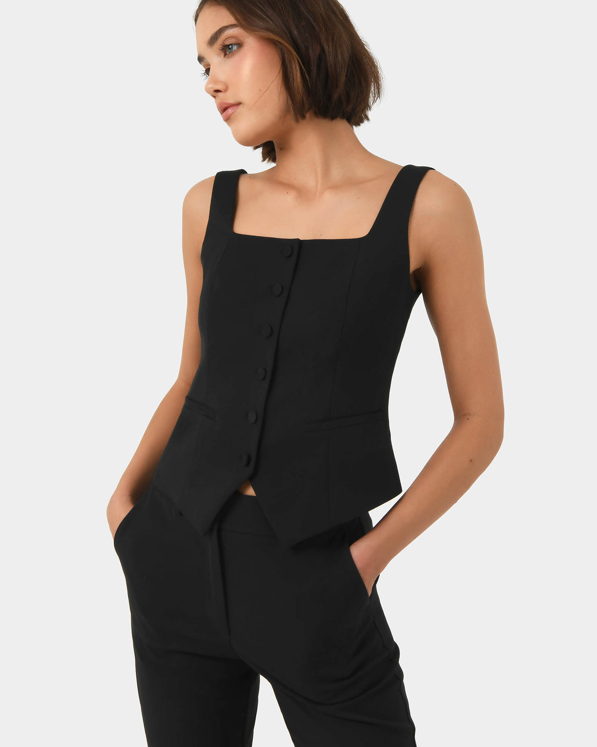 Chloe Square Neck Vest in black — side view
