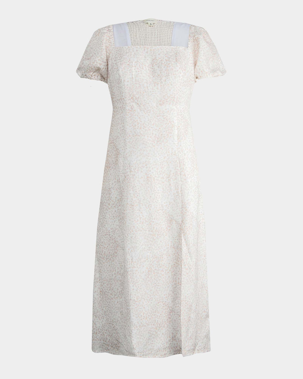 Hazy Linen Puff Sleeve Dress in summer beige — product-only view